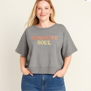 𝅺RETRO boxy crop Short sleeves sweater Old Navy grey crop fleece summer XL